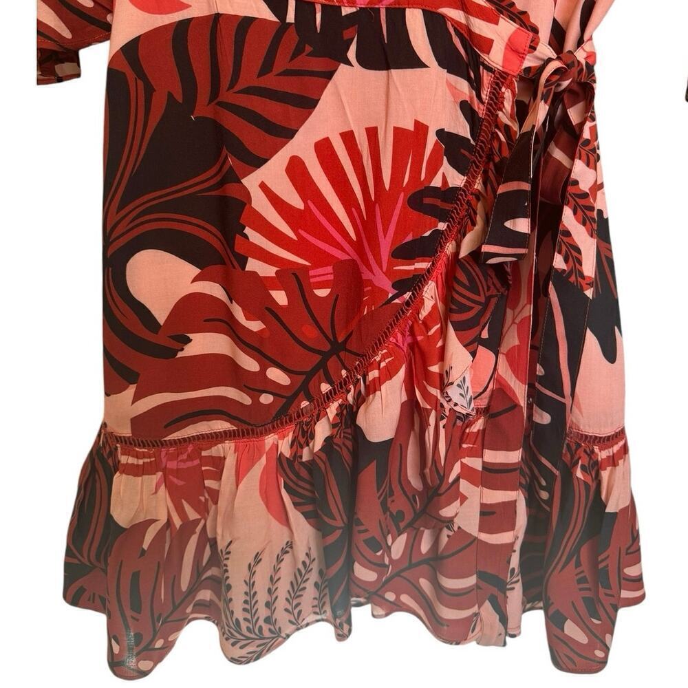 Farm Rio NWOT Bruxelles Dress Ruffles Wrapped Mini Orange Brown Size Medium - Picture 7 of 12